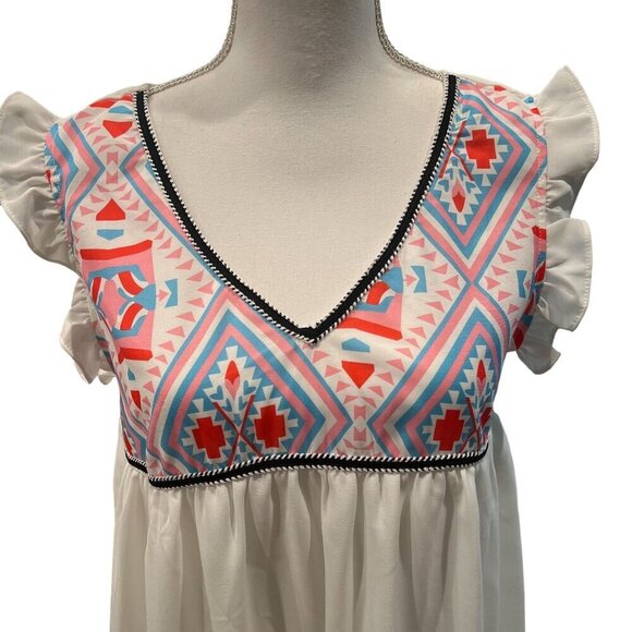 Boho V-Neck Sleeveless Babydoll Dress With Ruffled Shoulders Women's Size Small - Picture 13 of 13